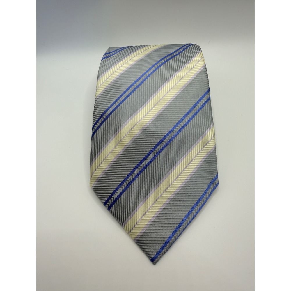 Gucci Mens Silk Tie Grey Blue Cream Diagonal Stripe Hand Made Italy 3.75 Inch